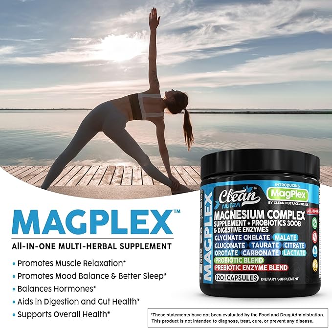 8in1 Magnesium Supplement Complex | Magnesium Glycinate Citrate Malate Gluconate Orotate Carbonate Lactate + Prebiotics Probiotics Digestive Enzymes Magnesio Capsules for Women Men by Clean Nutra
