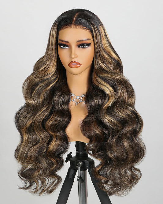 Megalook Balayage Glueless Wigs Human Hair Pre Plucked Pre Cut Highlight Ombre 6X5 Closure Wigs Human Hair 12A Body Wave Wig Ble