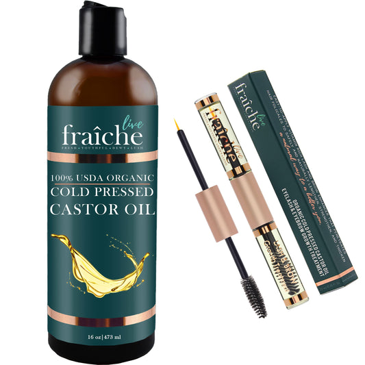 Live Fraiche Organic Castor Oil (16Oz) + Filled Mascara Tube - 100% Pure Hexane Free Cold Pressed Castor Oil For Skin And Face -