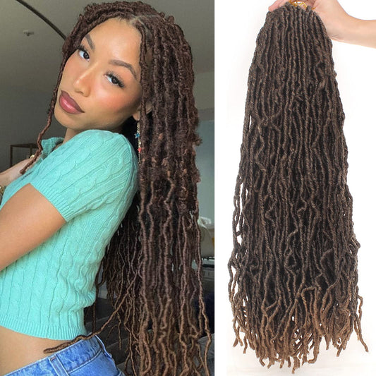 Leeven 24 Inch Omber Brown Distressed Soft Locs Crochet Hair 7 Packs Pre-Looped Long Faux Locs Crochet Braids Hair 18 Strands/Pa