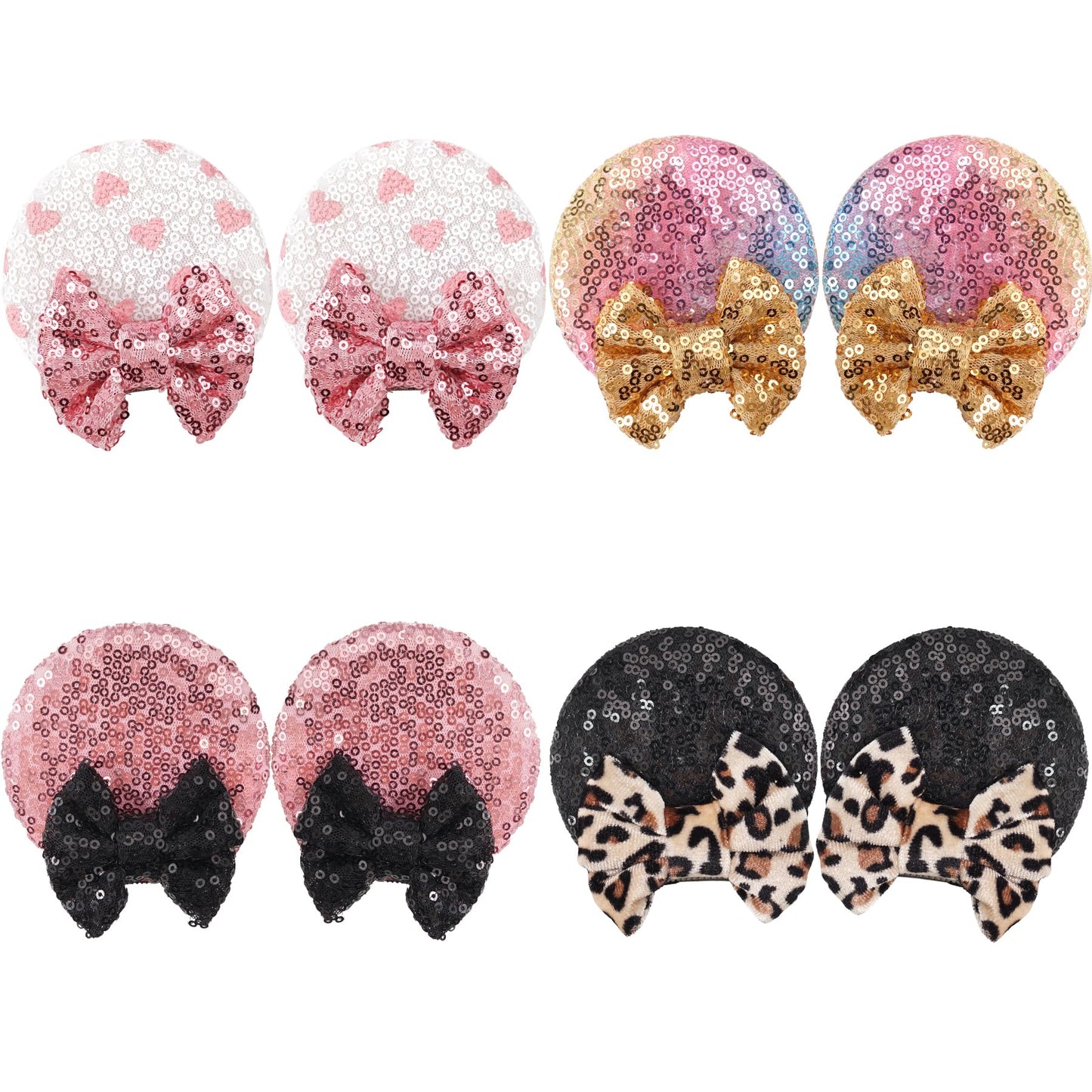Cellelection 8Pcs Sequin Mouse Ears Hair Clips Glitter Hair Bows Cute Mice Ears Hair Clips Barrettes For Women Girls Hair Access