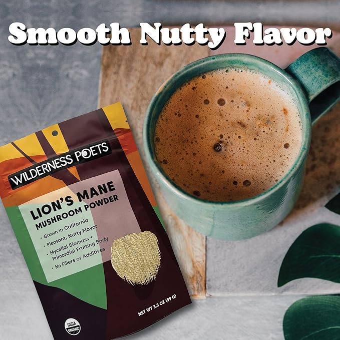 Wilderness Poets, Organic Lions Mane Mushroom Powder - California Grown - Bulk Size (16 Ounce - 1 Pound)