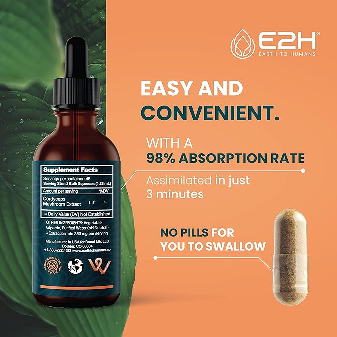 E2H: Liver Support Supplement and Cordyceps Mushroom Supplement | Vegan, Non-GMO - 2 Fl Oz Each (4 Fl Oz Total) - Bundle