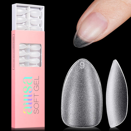 Aillsa Short Almond Nail Tips - Upgraded Matte Soft Gel Nail Tips No Filed, Pre-Shaped Full Cover Short Almond Nails Clear Acryl