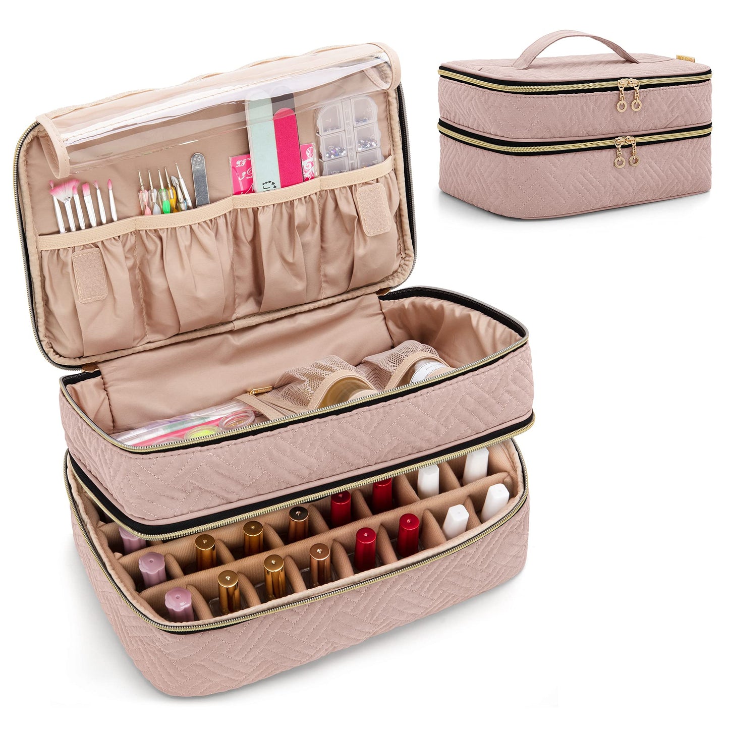 Bafaso Nail Polish Organizer Holds 40 Bottles (15Ml - 0.5 Fl.Oz), Nail Polish Case With Manicure Tools Storage Sections (Patente