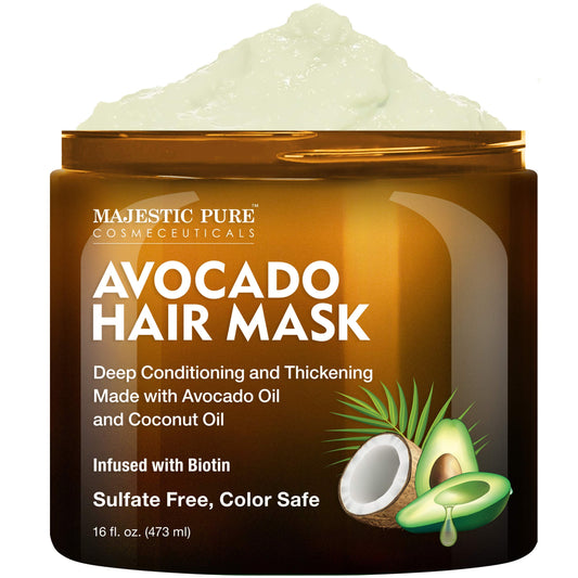 MAJESTIC PURE Avocado and Coconut Hair Mask for Dry Damaged Hair - Infused with Biotin - Deep Conditioning, Hair Thickening, for