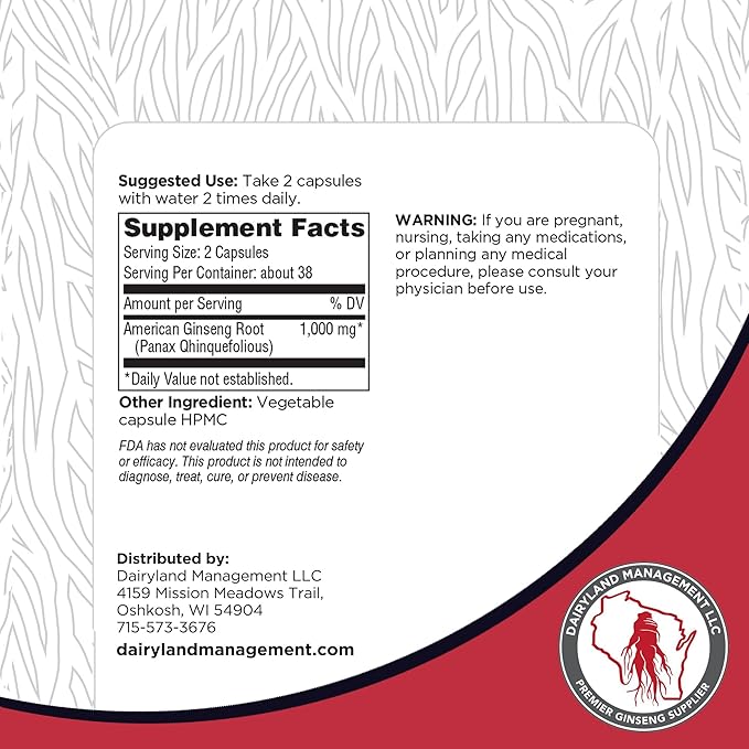 Dairyland American Ginseng Roots 8 oz and Capsules 75 ct Pack of Wisconsin Ginseng – Direct from Farmer to Consumer 西洋参