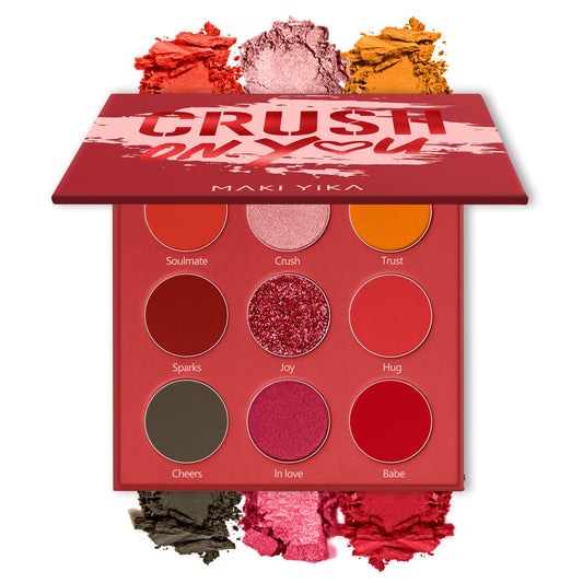 Maki Yika Matte Glitter Eyeshadow Palette 9 Colors,Red Shimmer Eye Shadow Long Lasting High Pigmented Powder Colorful Waterproof