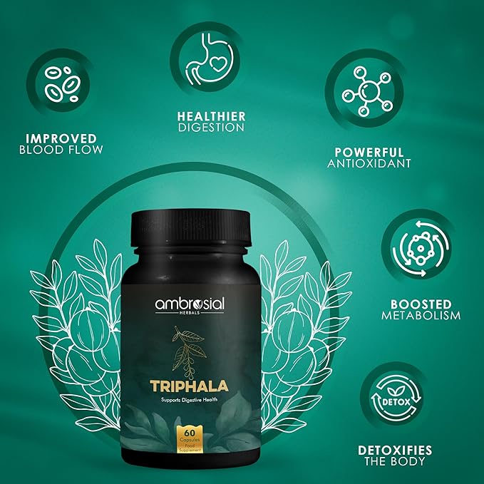 AMBROSIAL Triphala 500 Mg Organic Triphala Capsules Pack of 2-120 Capsules