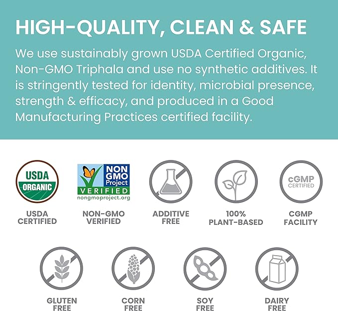 Himalaya Organic Triphala, 2 Month Supply, for Colon Cleanse, Detox & Occasional Constipation, USDA Certified Organic, Non-GMO, Gluten-Free, Extract & Powder Herbal Supplement, 688 mg, 60 Caplets