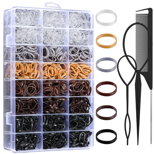 Auroray 2200 Pcs Elastic Hair Ties, 6 Natural Colors Mini Rubber Bands With Hair Tail Tools And Comb, Hair Accessories For Women