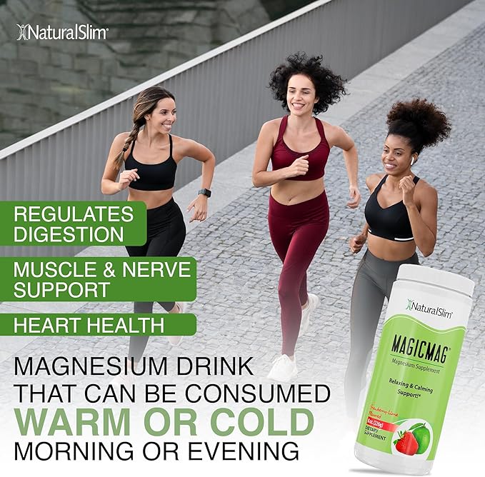 NaturalSlim Magicmag Pure Magnesium Citrate Powder – Stress, Constipation, Muscle, Heart Health, and Sleep Support | Natural Strawberry & Lime Flavored Magnesium Supplement - 8oz Drink Mix (Solo)