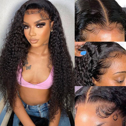 Aveiyce 13X6 Hd Transparent Deep Wave Lace Front Wigs Human Hair Pre Plucked 180% Density Deep Curly Lace Frontal Wigs Human Hai