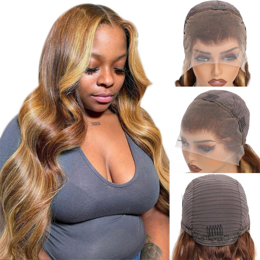 Aaliweya Highlight Lace Front Wigs Human Hair 4/27 Ombre 13X4 Body Wave Lace Frontal Wigs For Women 180% Density Glueless Honey