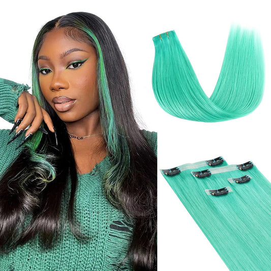 Lashey Green Hair Extensions 4Pcs 46G Straight Seamless Clip In Hair Extensions Human Hair With Invisi Edge 18 Inch Hair Extensi