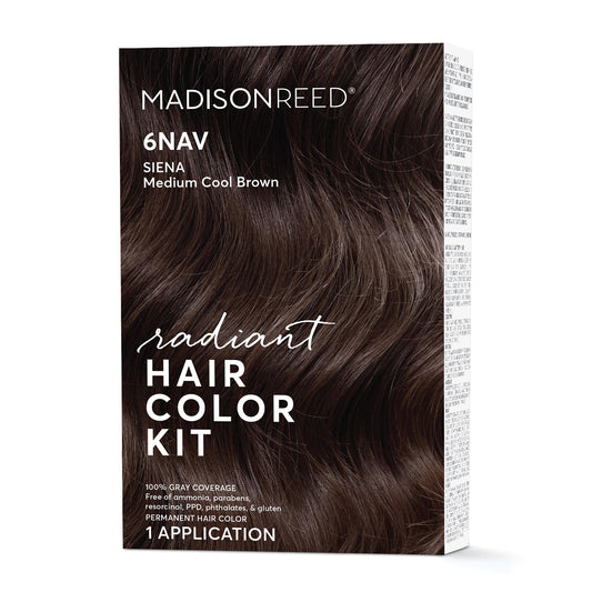 Madison Reed Radiant Hair Color Kit, Medium Smoky Brown For 100% Gray Coverage, Ammonia-Free, 6Nav Siena Brown, Permanent Hair D