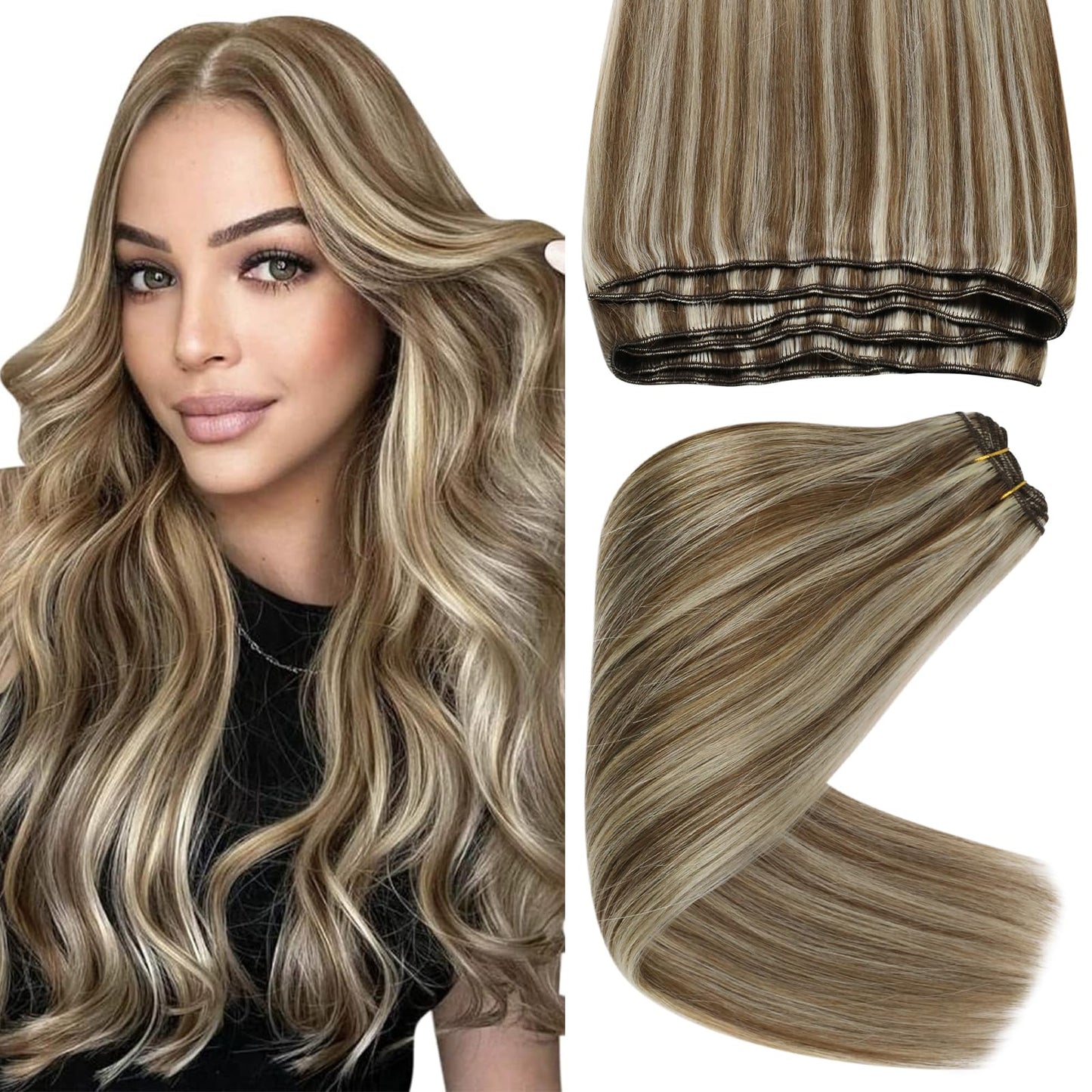 Sunny Weft Hair Extensions Highlights Sew In Hair Extensions Human Hair Light Brown Mix Platinum Blonde Highlights Hair Wefts Re