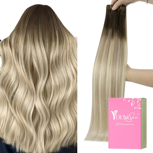 Youngsee Clip On Hair Extensions Ombre Hair Extensions Clip Ins Dark Brown Ombre Golden Blonde Mix Platinum Blonde Balayage Clip