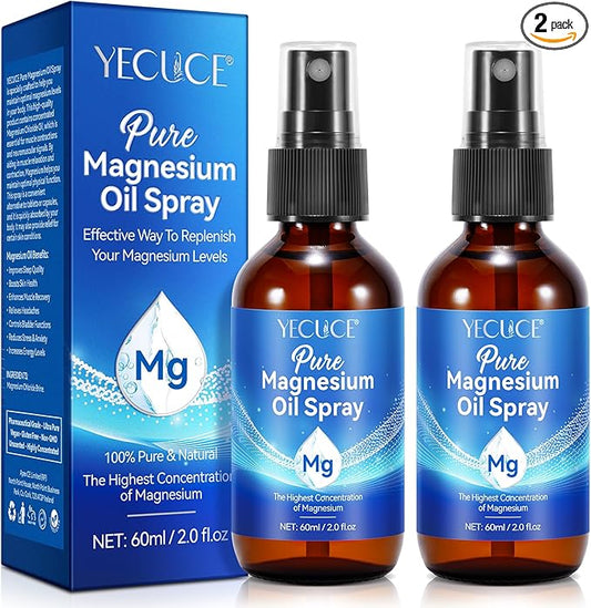 Magnesium Oil Spray, Pure Magnesium Spray for Feet, Magnesium Supplement Fast Absorbent for Leg, Muscle, Bone Health Supplement Topical (4 fl oz)