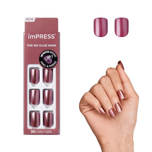 Kiss Impress No Glue Mani Press On Nails, Color, Peanut Pink', Pink, Short Size, Squoval Shape, Includes 30 Nails, Prep Pad, Ins