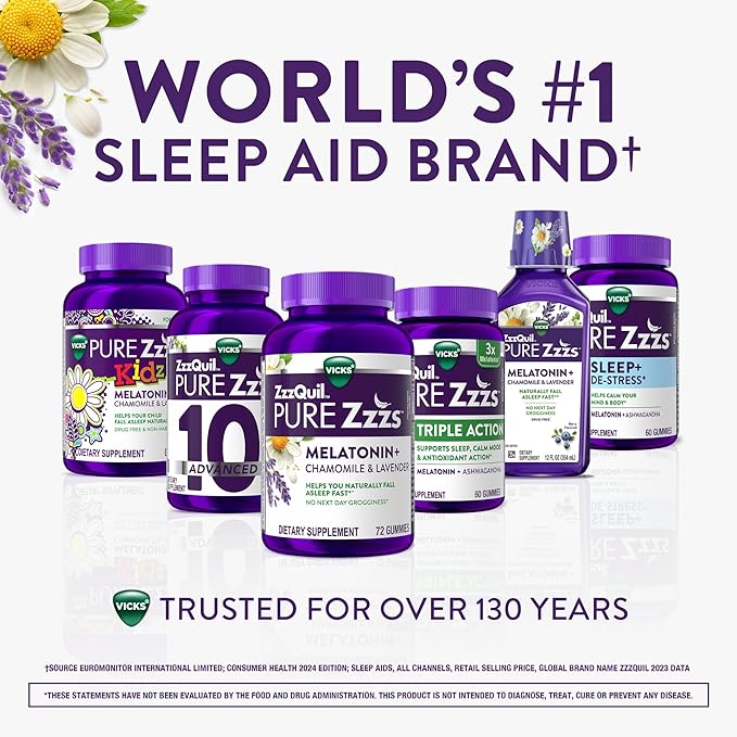 ZzzQuil Pure Zzzs Melatonin Liquid, Sleep Aid, Liquid Melatonin 2mg, with Chamomile & Lavender, Fall Asleep Fast, Melatonin Sleep Aids for Adults, Berry Flavored, 2 Pack, 24 FL OZ