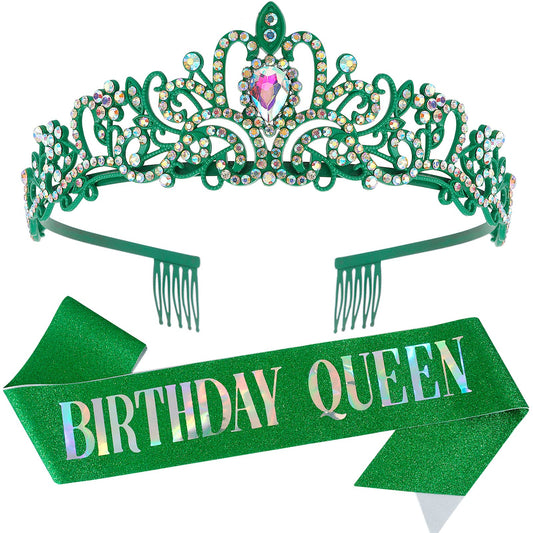 'Birthday Queen'' Sash And Crystal Tiara Set Tiara And Crowns For Women Cocide Birthday Gift For Girl Kit Decorations Set Rhine