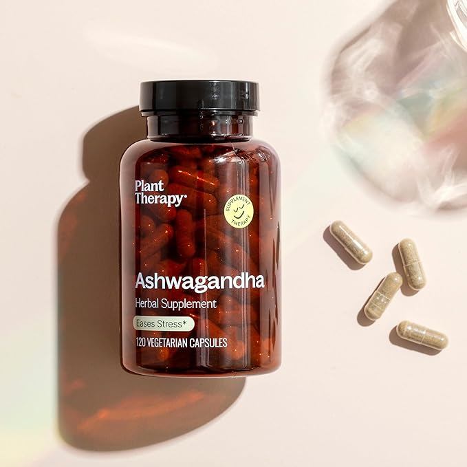 Plant Therapy Ashwagandha Herbal Supplement Capsules, Adaptogenic Herb Feel Relaxed & Find Balance, Potent Extract in Vegetarian Capsule, 120 Vegetarian Capsules (4 Month Supply), Made in The USA