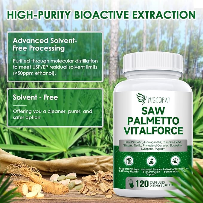 Saw Palmetto for Men - Prostate Support Supplement with Ashwagandha, Zinc, Pumpkin Seed, Lycopene & Stinging Nettle– Herbal Formula for Prostate, Urinary Wellness and Hormone Balance – 120 Capsules