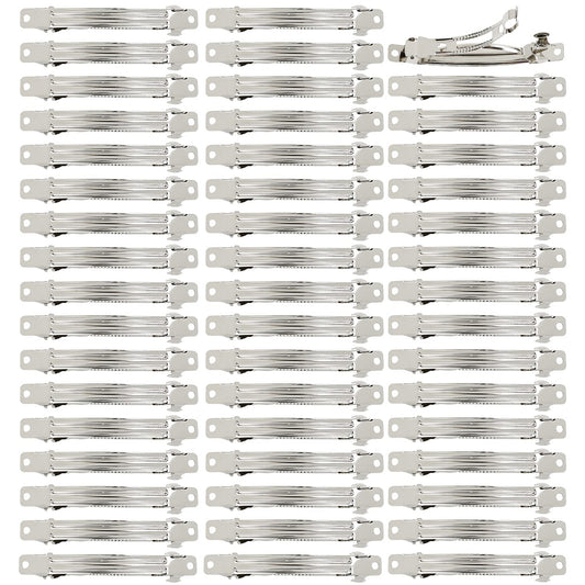 Lawie 50 Pack 8 Cm 3.15 Inch Silver Blank Rectangle Metal French Barrette Plain Base Hair Clips Diy Crafting Clips For Bows Snap