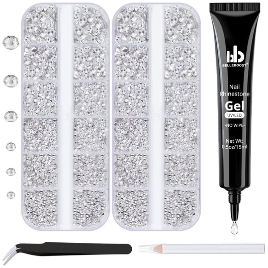 Belleboost Nail Art Rhinestone Glue Gel&2 Boxes Flatback Gems Accessories Kit, 1 Tube Of 15Ml Rhinestone Gel Glue(Uv/Led Needed)