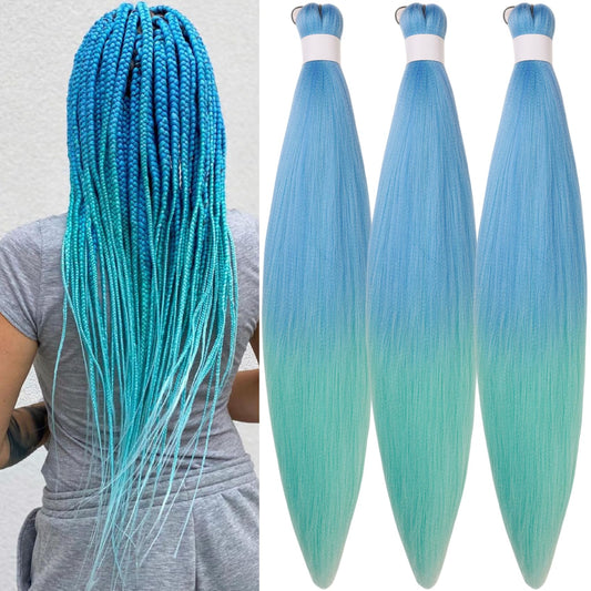 Leticia Ombre Sky Blue Mint Braiding Hair Pre Stretched Human Hair Kanekalon Braiding Hair