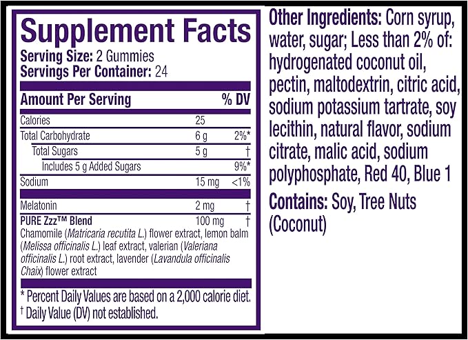 ZzzQuil Pure Zzzs, Melatonin Sleep Aid Gummies with Lavender, Valerian Root and Chamomile, Natural Wildberry Vanilla Flavor, Non-Habit Forming, Drug-Free, 48 Count (Pack of 3)