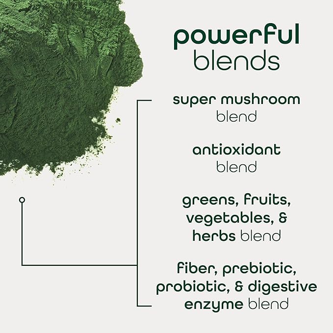 Organic Super Greens Powder, 70+ Superfoods, 0 Sugar, 3G Fiber, Spirulina, Chlorella, Antioxidants, Prebiotics/Probiotics, Digestive Enzymes, Mango, 30 Drink Mix Packets