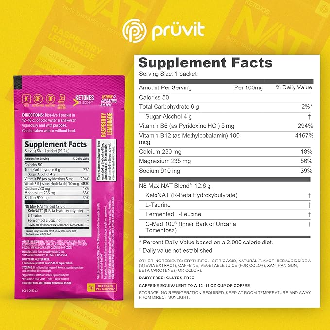 Keto//OS NAT® Raspberry Lemonade – Charged - Supplement for Men and Women (20 Count)