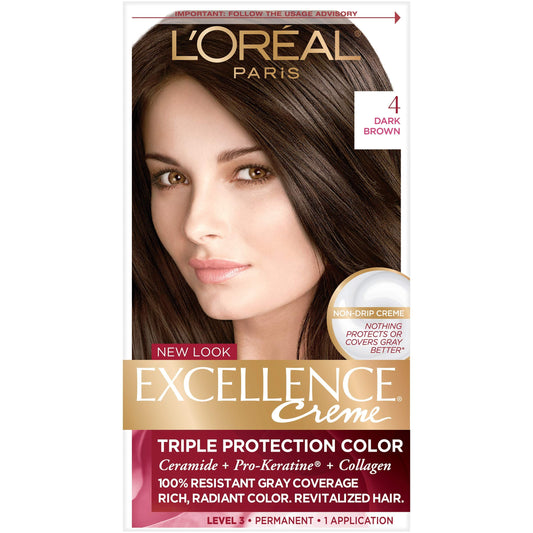 L'Oreal Paris Excellence Triple Protection Permanent Hair Color Creme, Dark Brown [4] 1 Ea (Pack Of 4)
