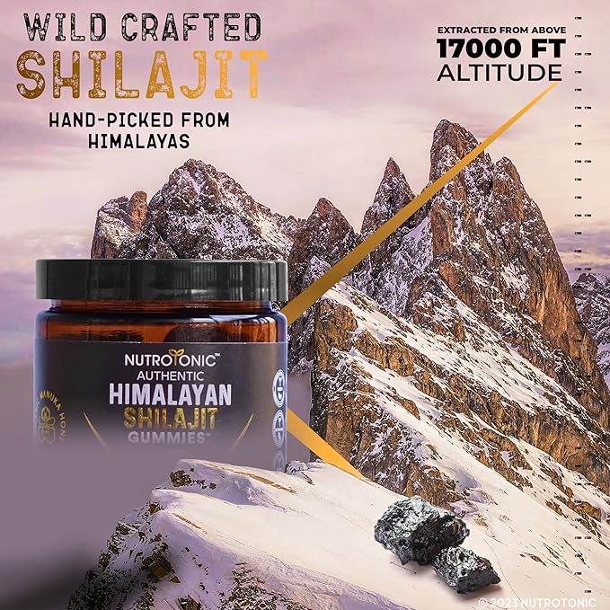 Organic SHILAJIT Gummies by NutroTonic | Organic Pomegrenate Flavor | Cane Sugar Free, Sweetened by Organic Manuka Honey | Clean Formula | Heart & Brain, Cellular Health 30 Healthy Gummies (1)
