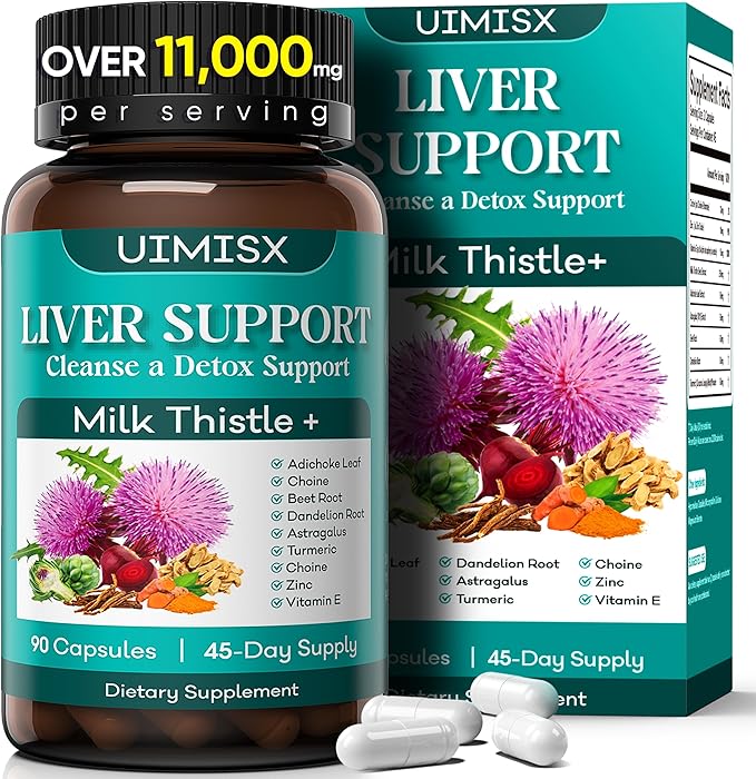 Milk Thistle Supplement - Liver Detox Cleanse Formula Herbal Liver Support with Milk Thistle, Dandelion Root, Artichoke, Turmeric, Astragalus for Liver Health, 90 Capsules-61