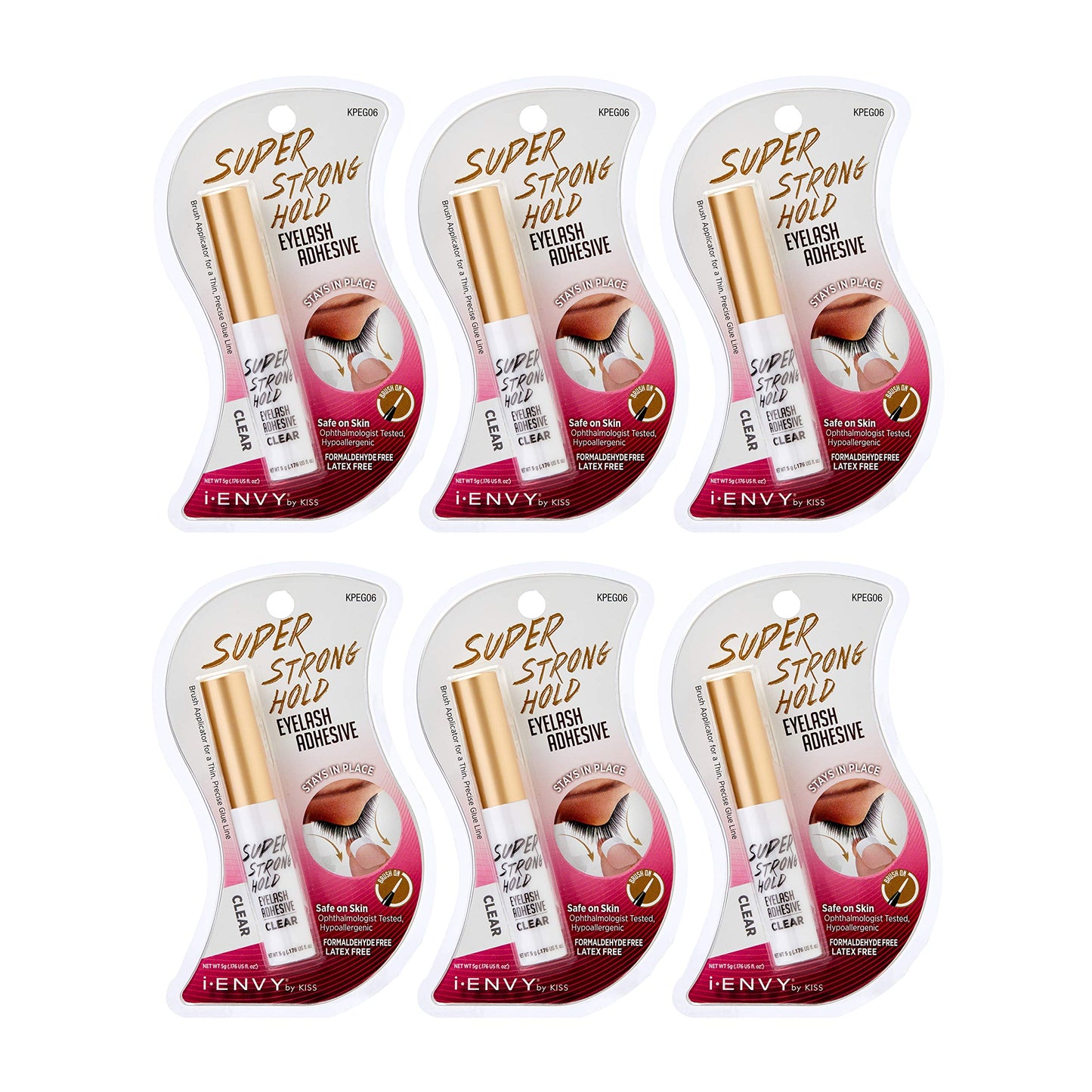 Kiss I Envy Eyelash Adhesive Super Strong Hold Clear 5 Gram (6 Pack)