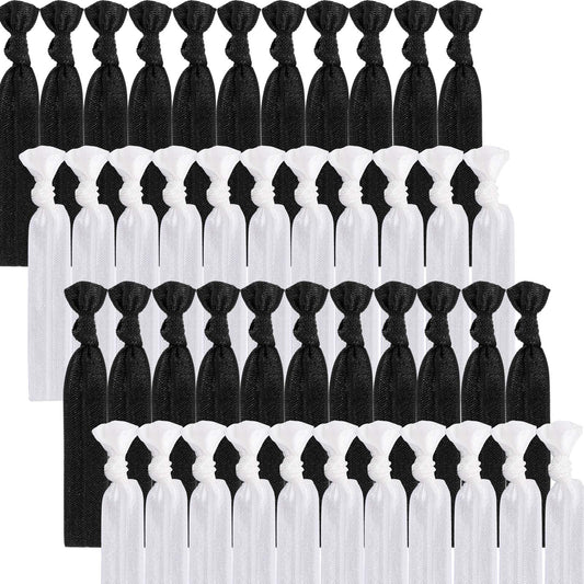 79STYLE 100 Pcs Elastic Hair Ties Ribbon Hair Ties Black White Ribbon Ponytail Holders, No Crease No Pull Soft Fabric Yoga Twist