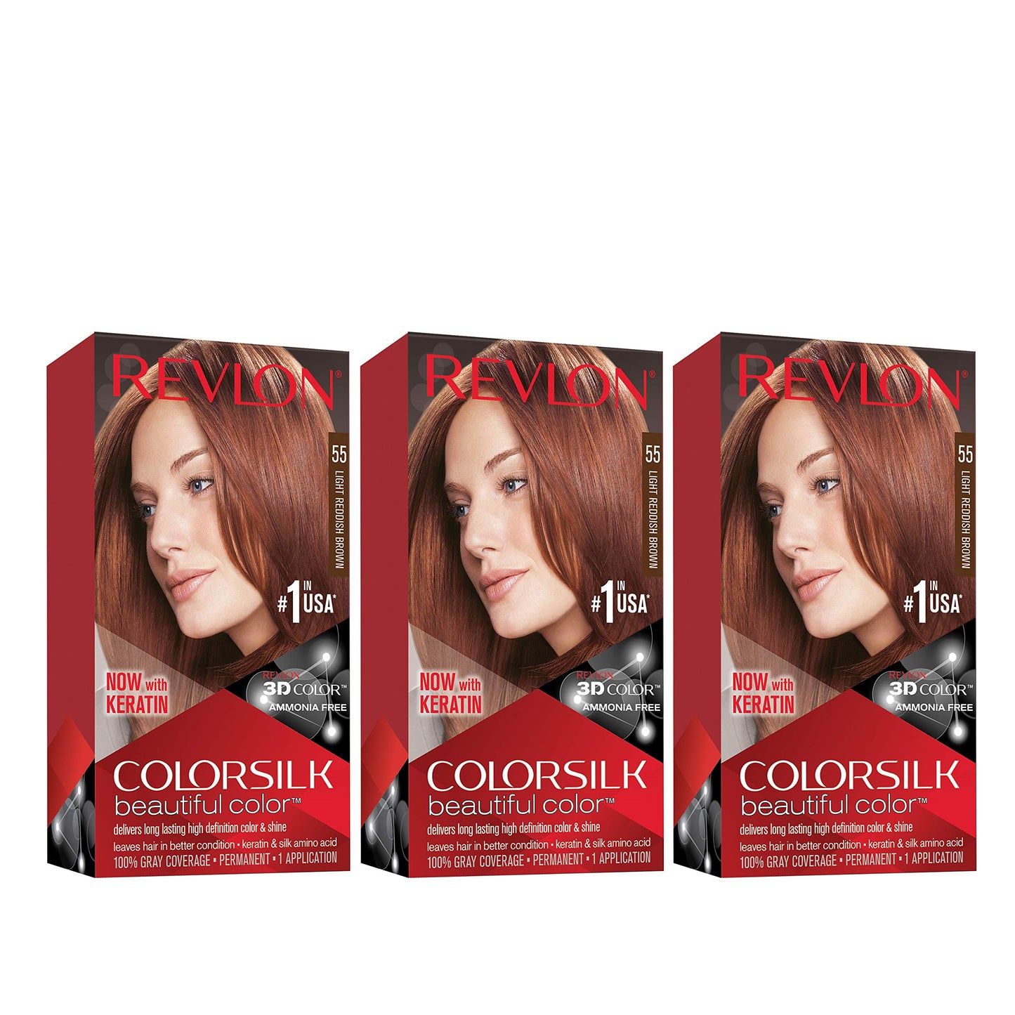 Revlon Permanent Hair Color, Permanent Hair Dye, Colorsilk With 100% Gray Coverage, Ammonia-Free, Keratin And Amino Acids, 55 Li