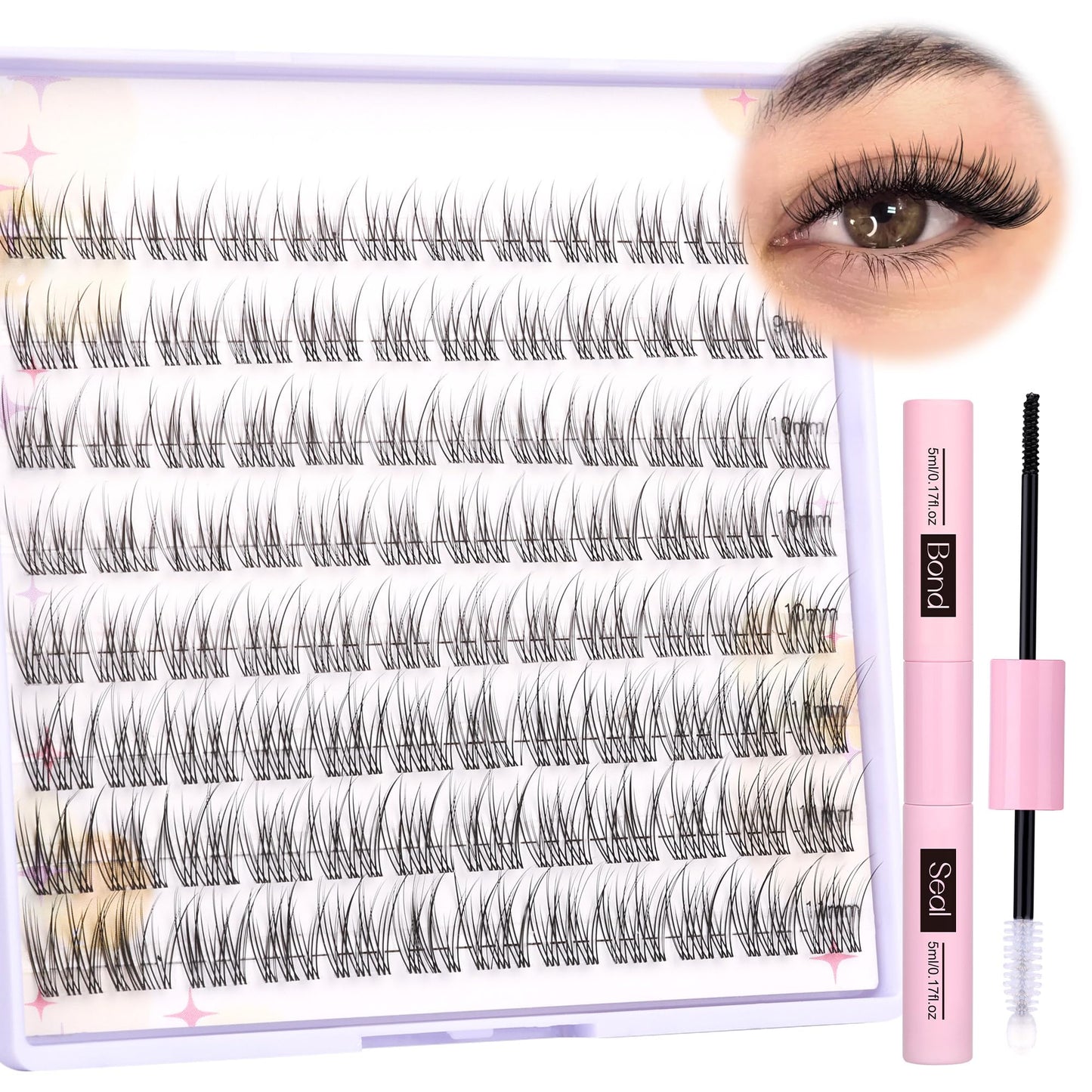Natural Lash Extension Kit Wispy Eyelash Extension Kit 96Pcs 9-11Mm Lash Clusters Kit Clear Band Eyelash Clusters Diy Individual