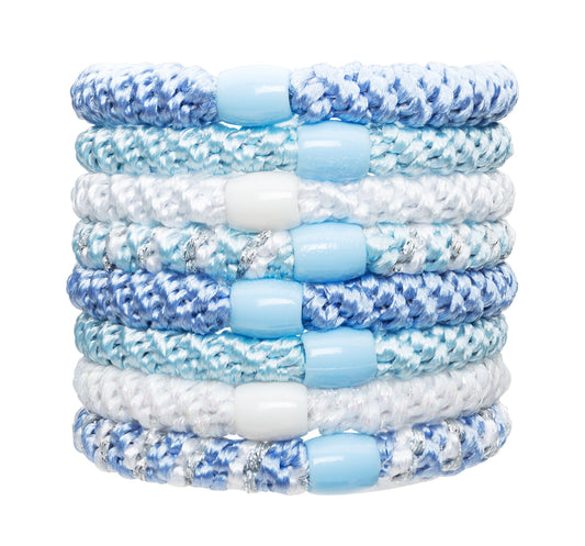 L. Erickson Grab & Go Pony - Caribbean - 8 Pack Ponytail Holder Hair Ties - Blue Mix