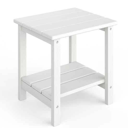 M optimized Outdoor Adirondack Side Table, HDPE 2-Tier Patio End Table Weather Resistant for Adirondack Chair, Square Side Tables for Patio, Poolside, Porch, Deck, Indoor, Backyard